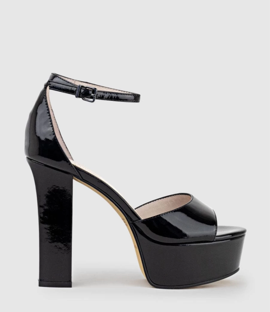 Edward Meller Women's Roxy125 Black Patent Open Toe Platform Sandals