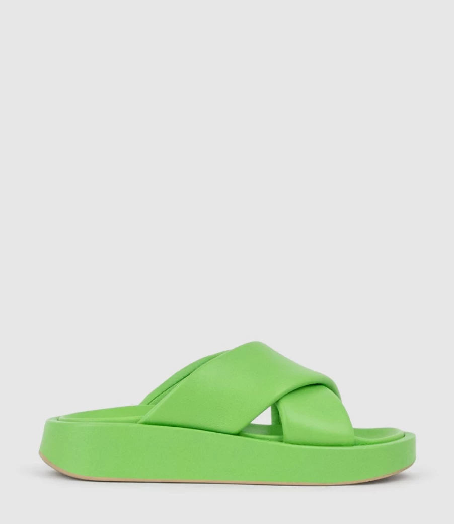 Edward Meller Women's Kamir Crossover Slide Sandals - Chunky Heel, Green