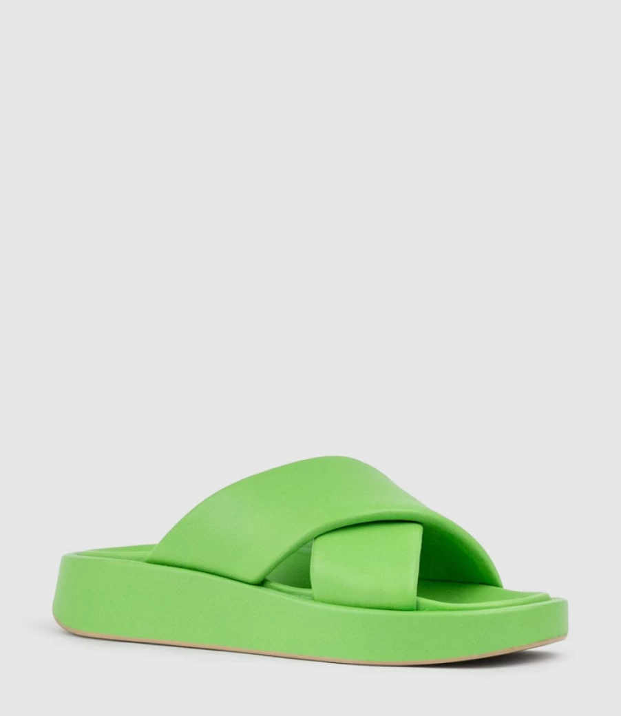 Edward Meller Women's Kamir Crossover Slide Sandals - Chunky Heel, Green