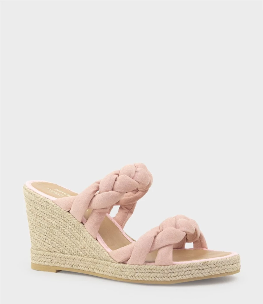 Edward Meller Women's Pink Suede Malone Braided Two-Strap Espadrille Sandals