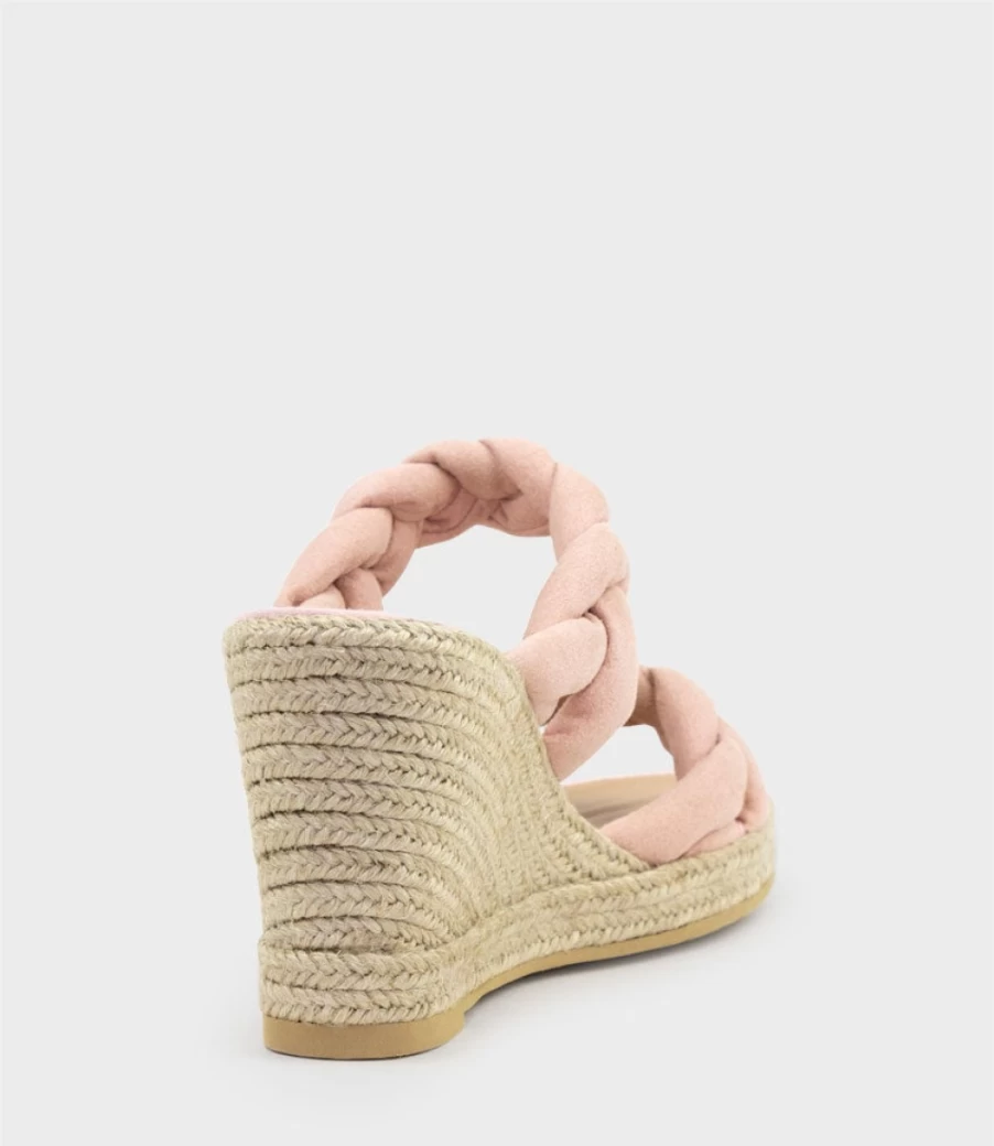 Edward Meller Women's Pink Suede Malone Braided Two-Strap Espadrille Sandals