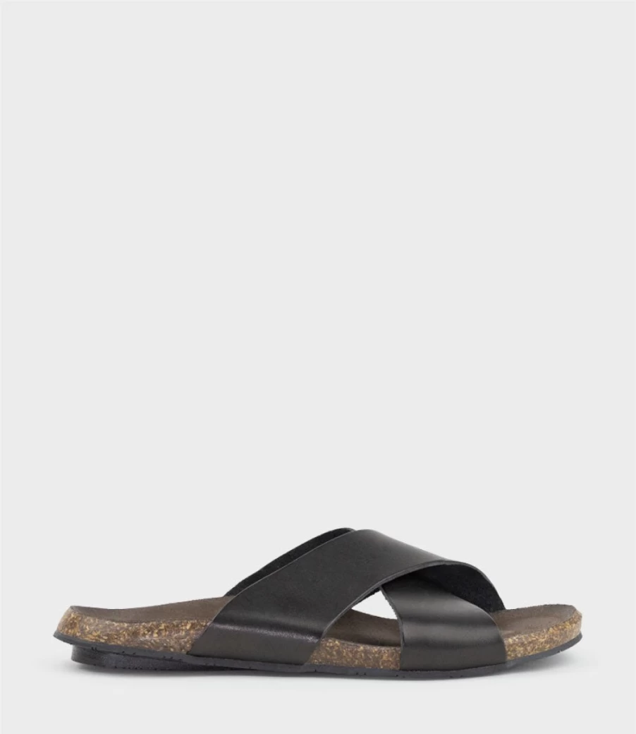 Edward Meller Women's Kumi Crossover Slide Sandals with Footbed in Black