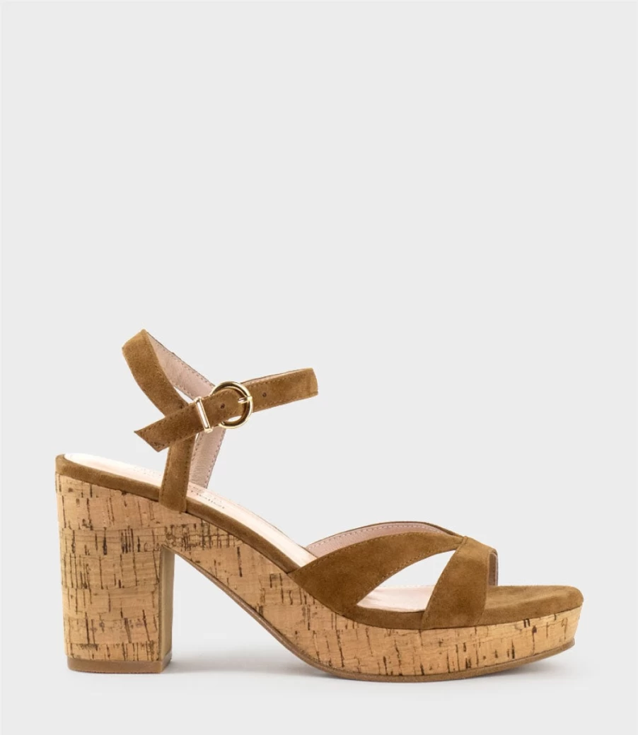Edward Meller Women's Tawny Suede Cork Platform Sandal - Region80 Comfort Wedge Heel