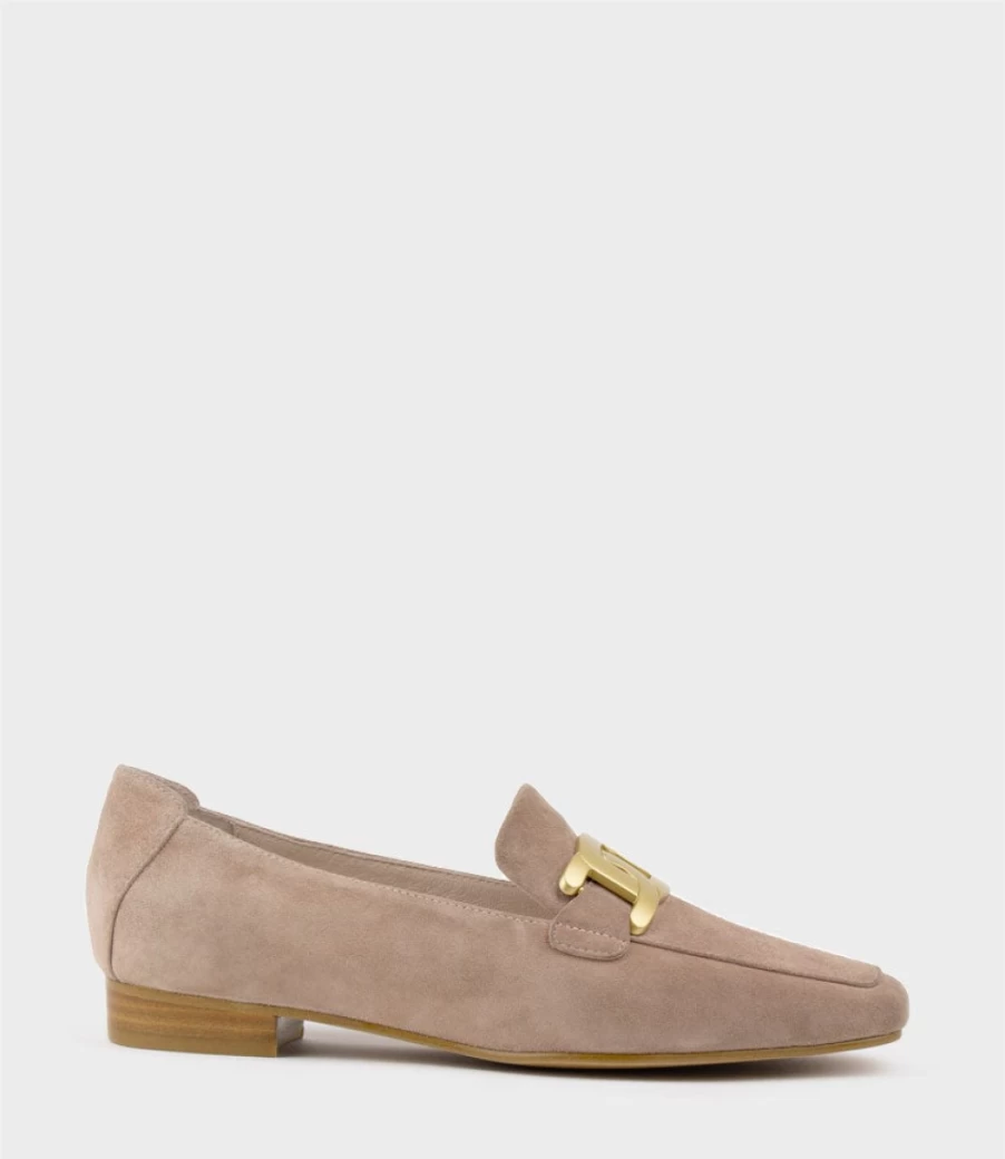 Edward Meller Women's Grady Suede Moccasin with Hardware in Nude