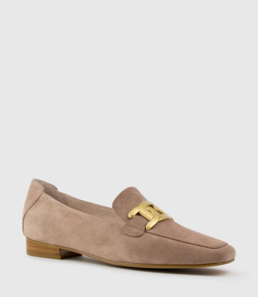 Edward Meller Women's Grady Suede Moccasin with Hardware in Nude