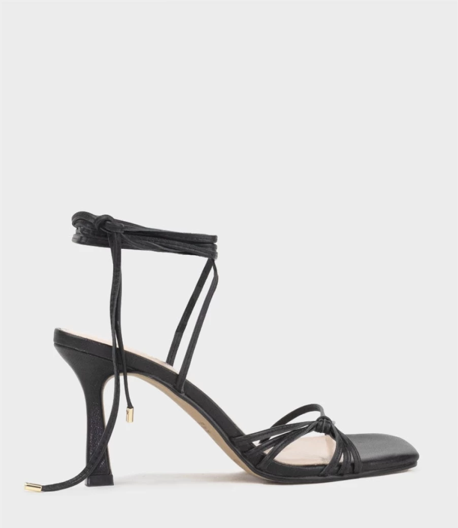 Edward Meller Women's Sidney80 Black Square Toe Ankle Strap Sandals