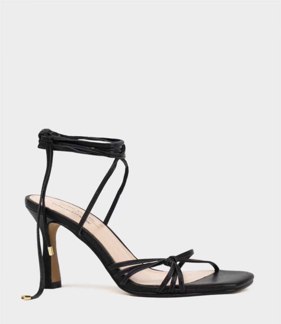 Edward Meller Women's Sidney80 Black Square Toe Ankle Strap Sandals