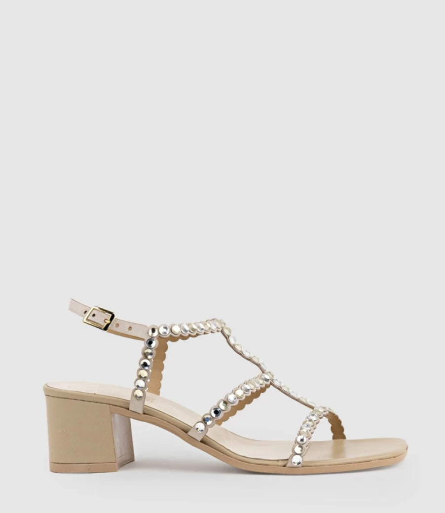 Edward Meller Women's Simcha50 T-Bar Crystal Sandals in Offwhite