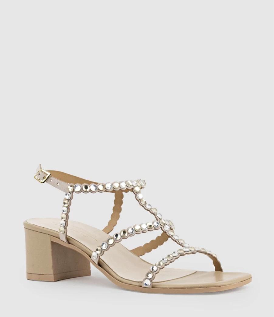 Edward Meller Women's Simcha50 T-Bar Crystal Sandals in Offwhite