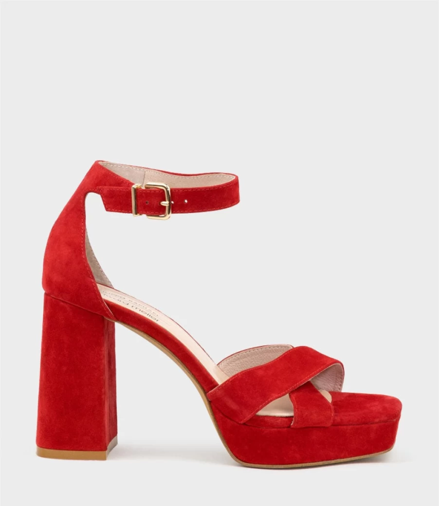 Edward Meller Women's Richie95 Red Suede Crossover Platform Sandals