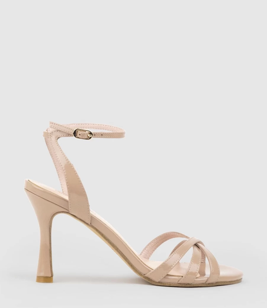 Edward Meller Women's Saige85 Strappy Sandal in Nude High Shine - Elegant High Heel Dress Shoes