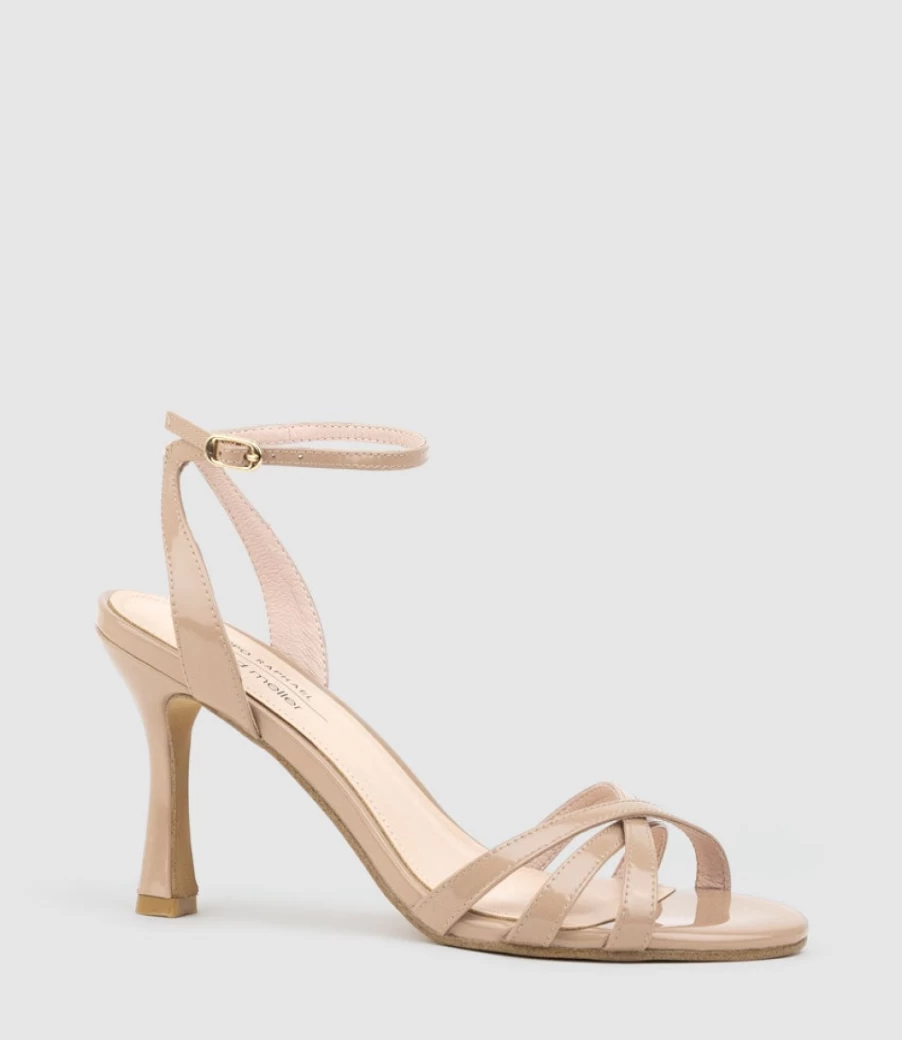 Edward Meller Women's Saige85 Strappy Sandal in Nude High Shine - Elegant High Heel Dress Shoes