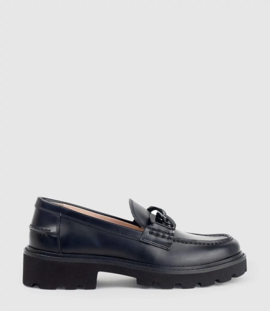 Edward Meller Women's Galaxy Black High Shine Moccasin Shoes