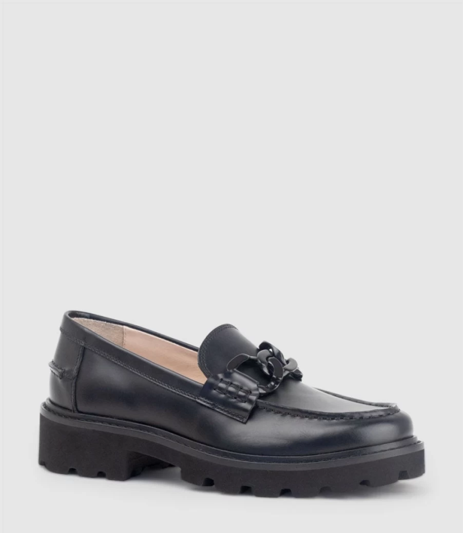 Edward Meller Women's Galaxy Black High Shine Moccasin Shoes