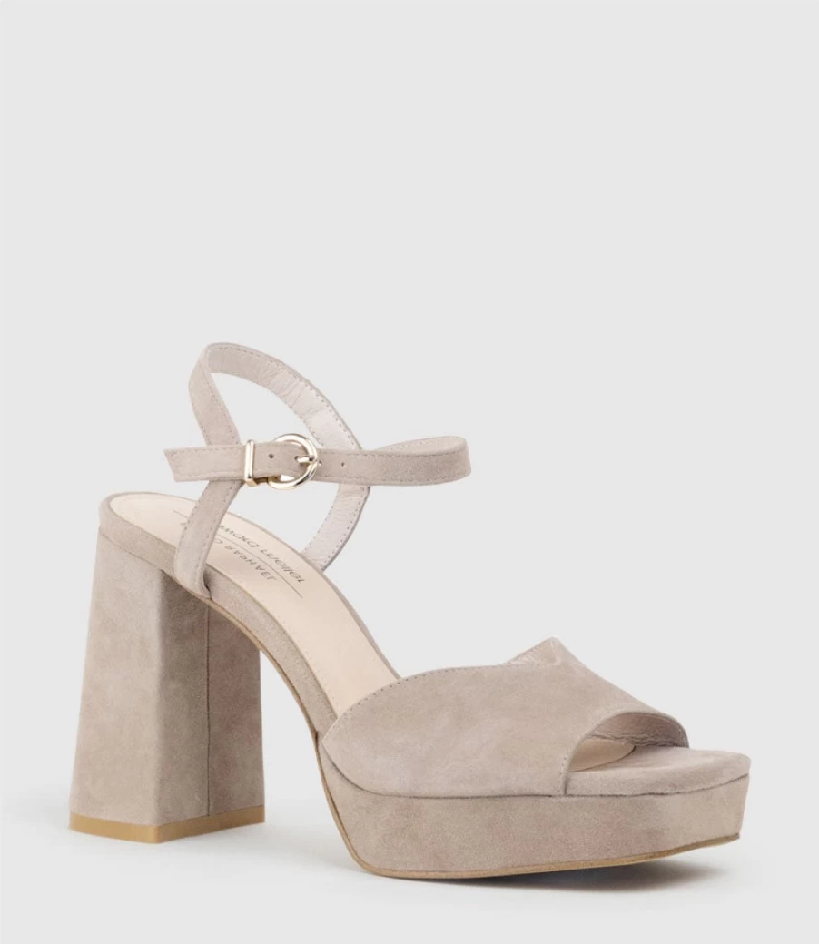 Edward Meller Women's Rhiana95 V Throat Nude Suede Platform Sandals