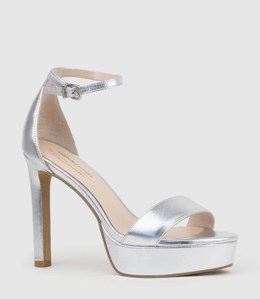Edward Meller Women's Sydney110 Silver Single Strap Platform Sandals