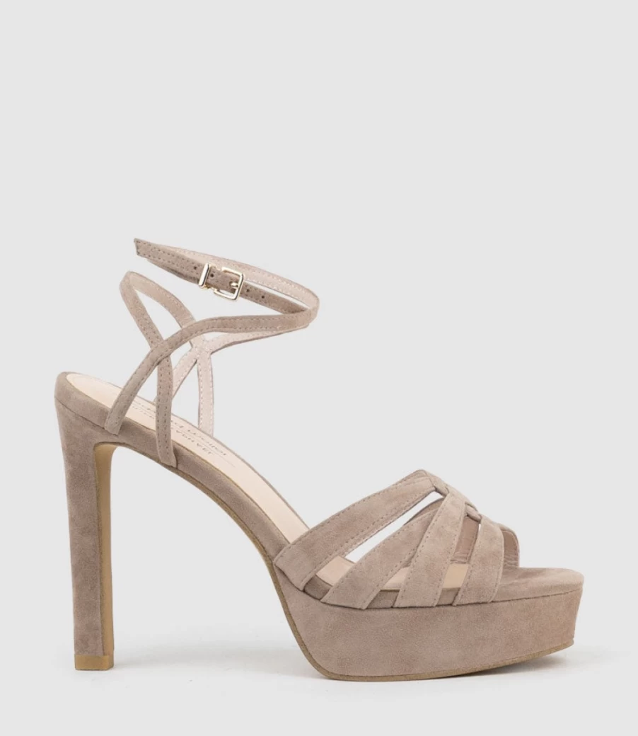 Edward Meller Women's Syren110 Nude Suede Ankle Wrap Platform Sandals
