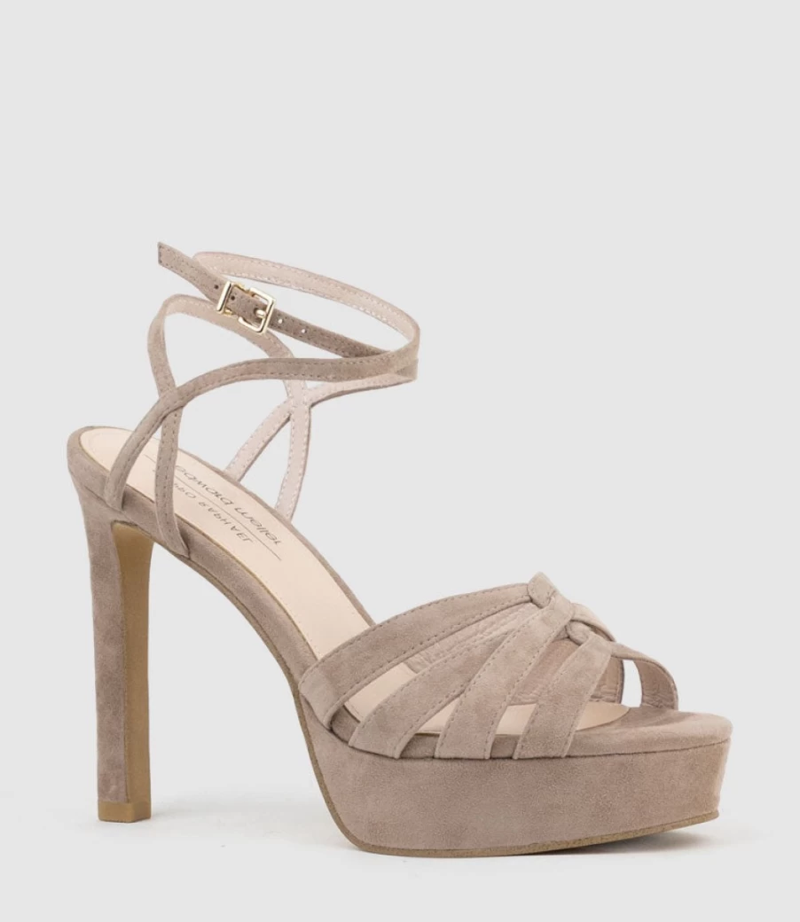 Edward Meller Women's Syren110 Nude Suede Ankle Wrap Platform Sandals