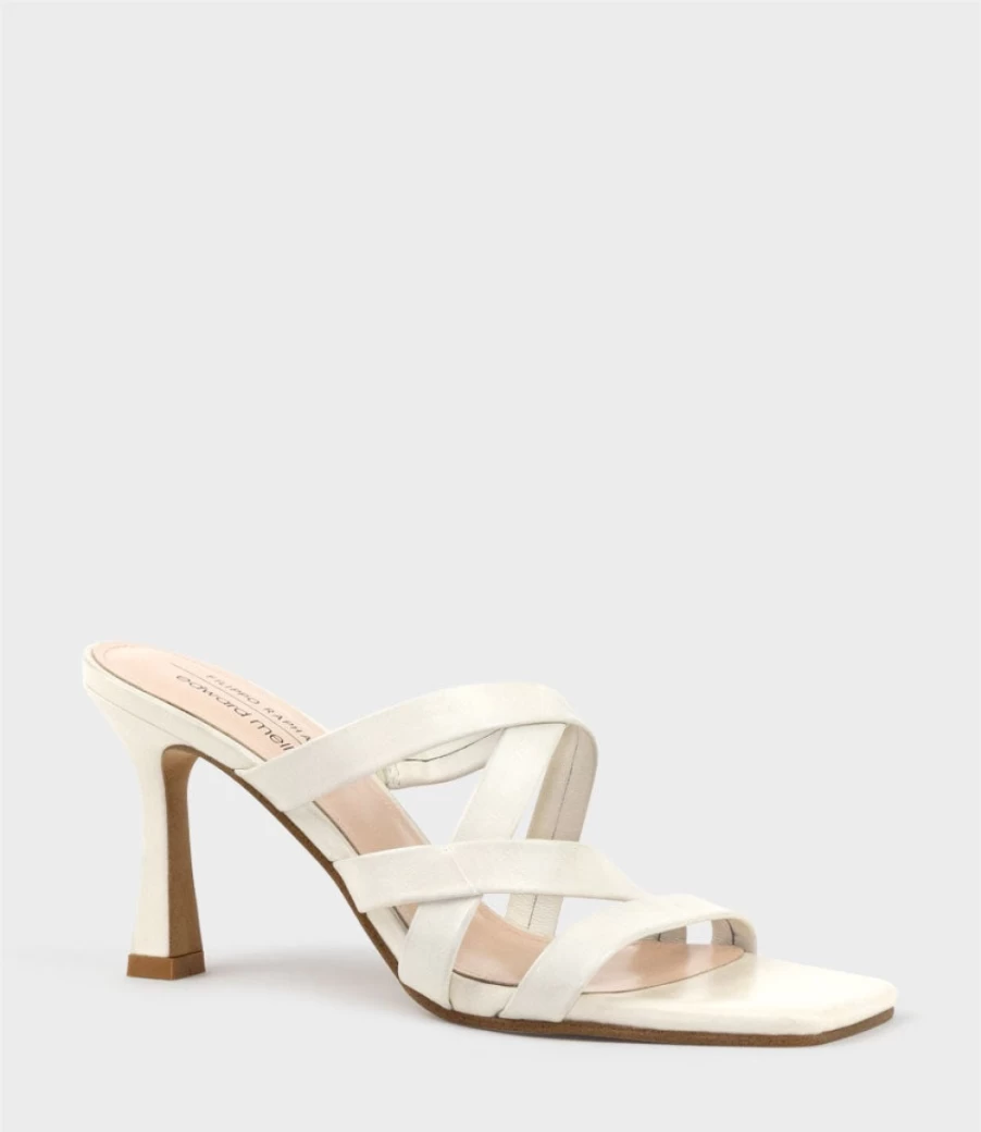 Edward Meller Women's Indie80 Square Toe Strappy Slide Sandals in Offwhite