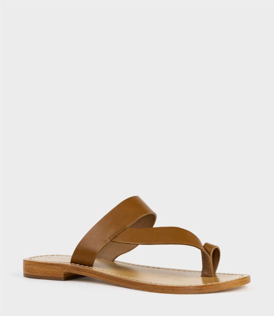 Edward Meller Women's Tan Toe Thong Slide Sandals - Kirabee Style