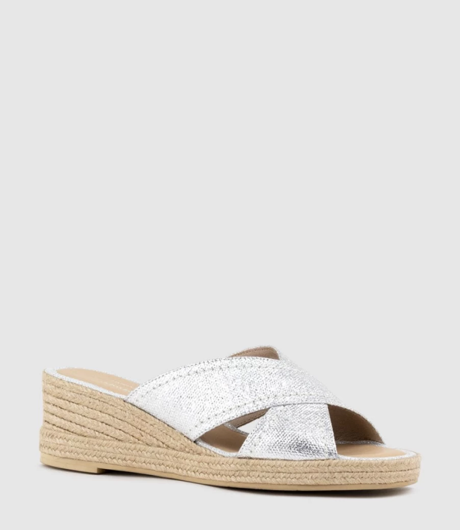 Edward Meller Women's Malina Silver Crossover Slide Espadrille Sandals