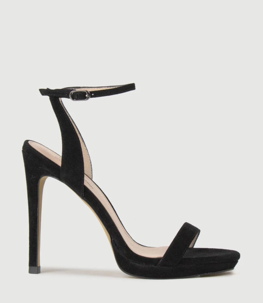 Edward Meller Women's Whisper110 Black Suede Single Strap Platform Sandals