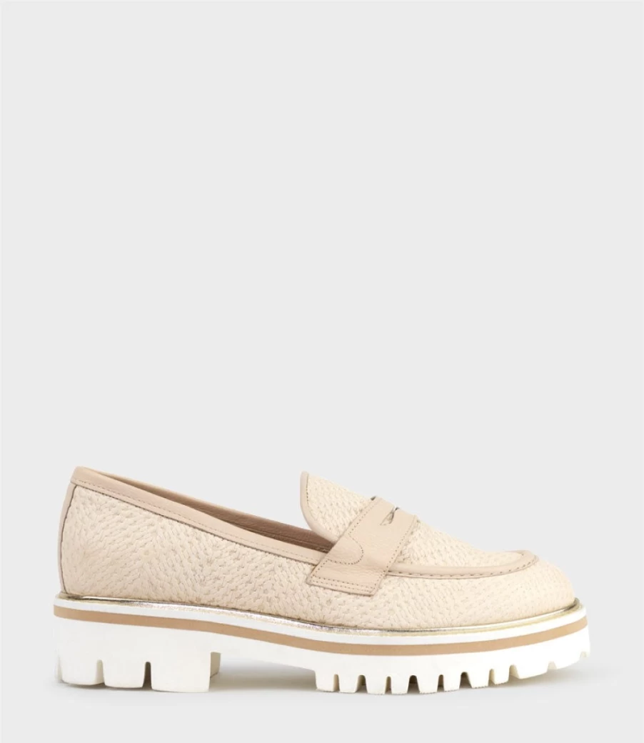 Edward Meller Women's Gigi Embossed Moccasin in Nude - Stylish & Comfortable Unit Heel Shoes