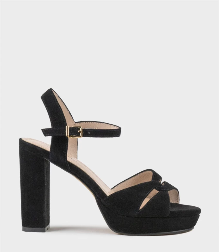 Edward Meller Women's Regent100 Black Suede Interlocked Platform Sandal