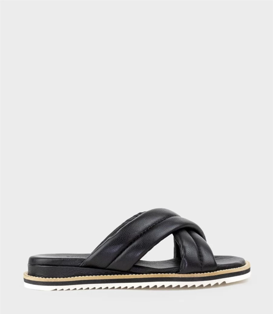 Edward Meller Women's Keyla Black Crossover Slide Sandals