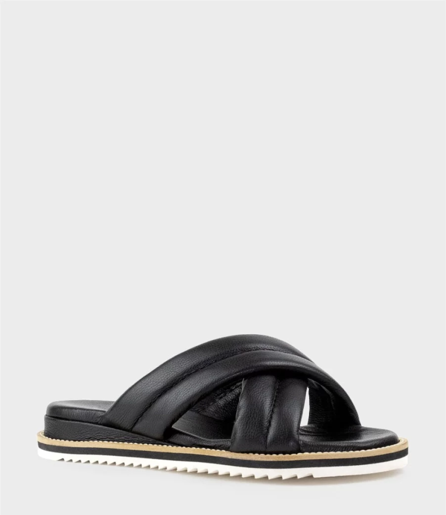 Edward Meller Women's Keyla Black Crossover Slide Sandals