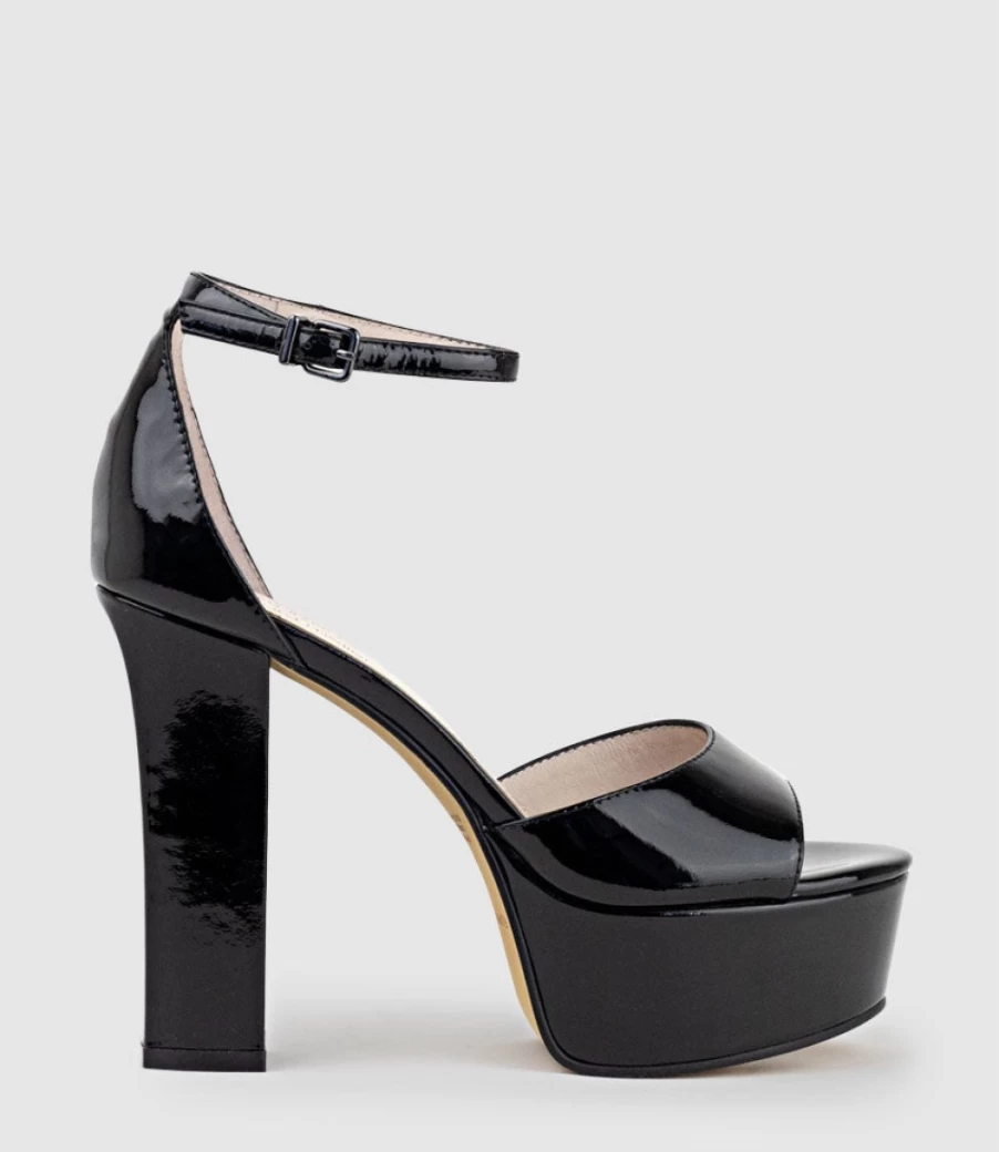 Edward Meller Women's Roxy125 Black Patent Open Toe Platform Sandals
