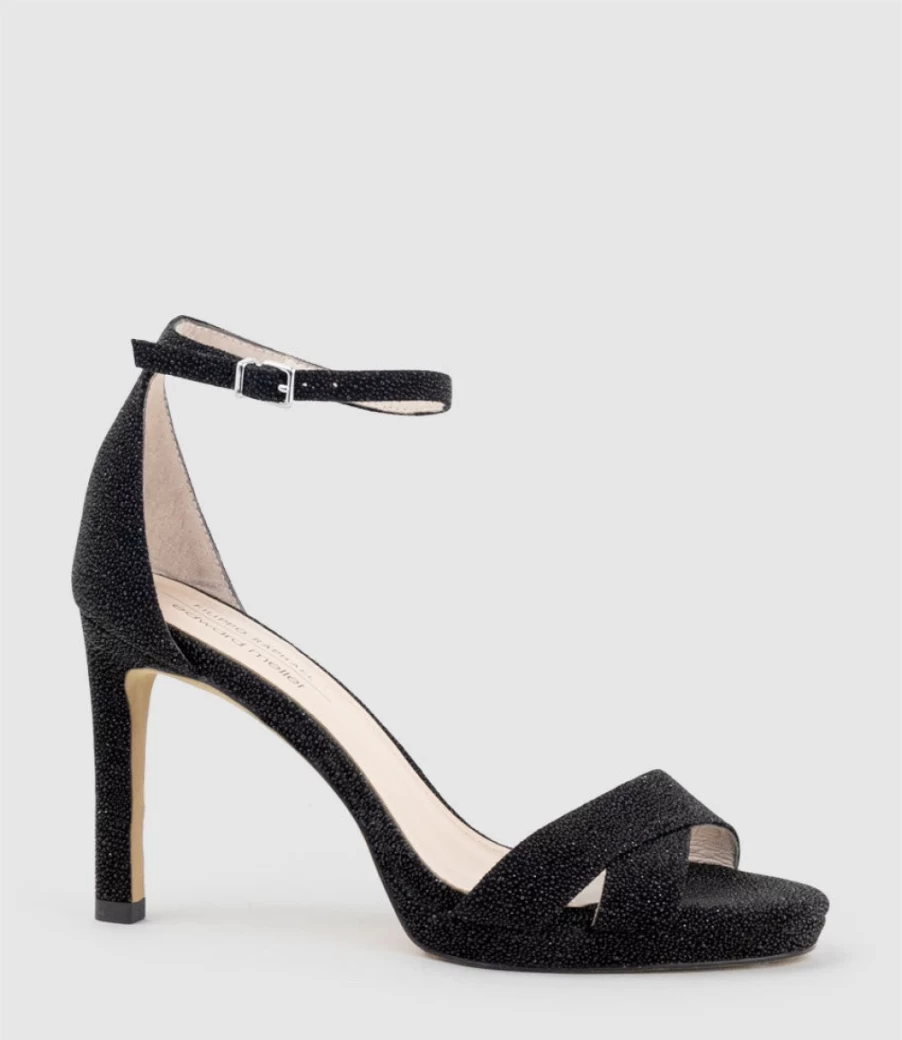 Edward Meller Women's Santo90 Asymmetrical Platform Sandals - Black Speckle Design, Fashionable & Comfortable