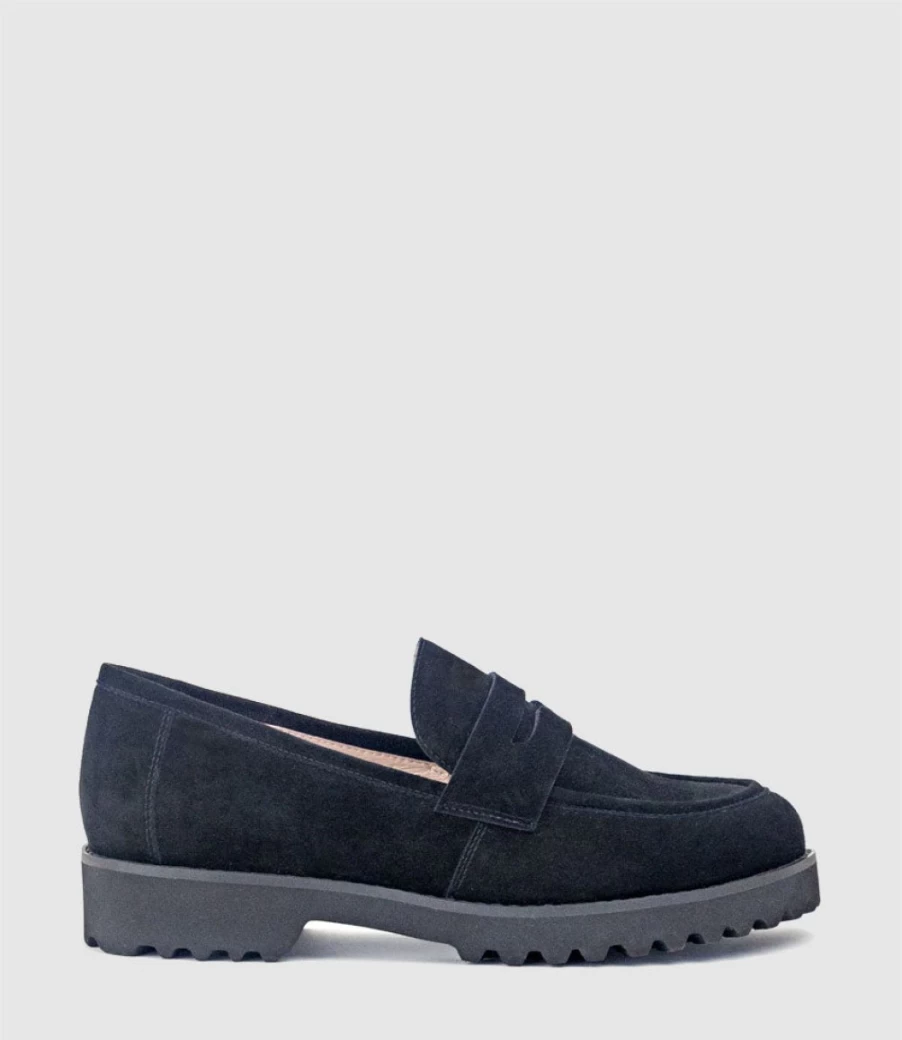 Edward Meller Women's Gentry Chunky Suede Moccasins with Eva Sole in Black