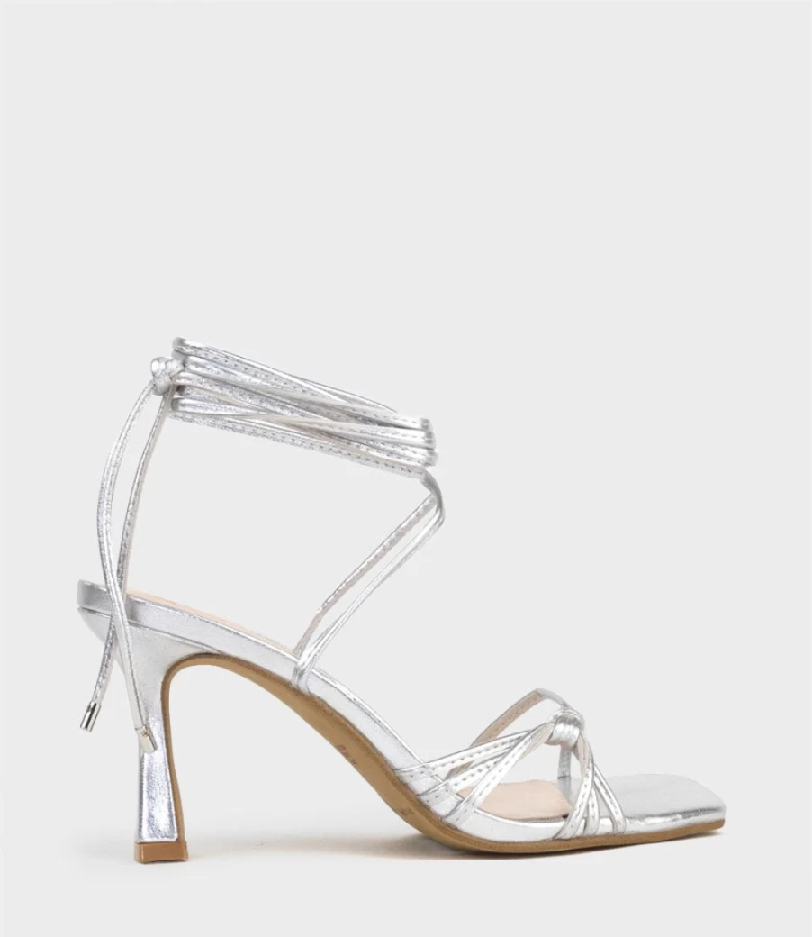 Edward Meller Women's Sidney 80 Silver Square Toe Ankle Strap Sandals