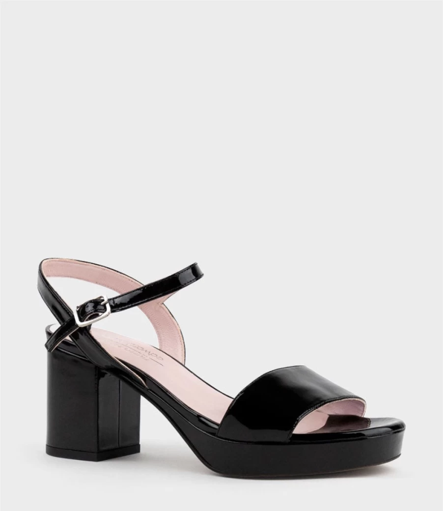 Edward Meller Women's Sylas75 Black Patent Leather Platform Sandals