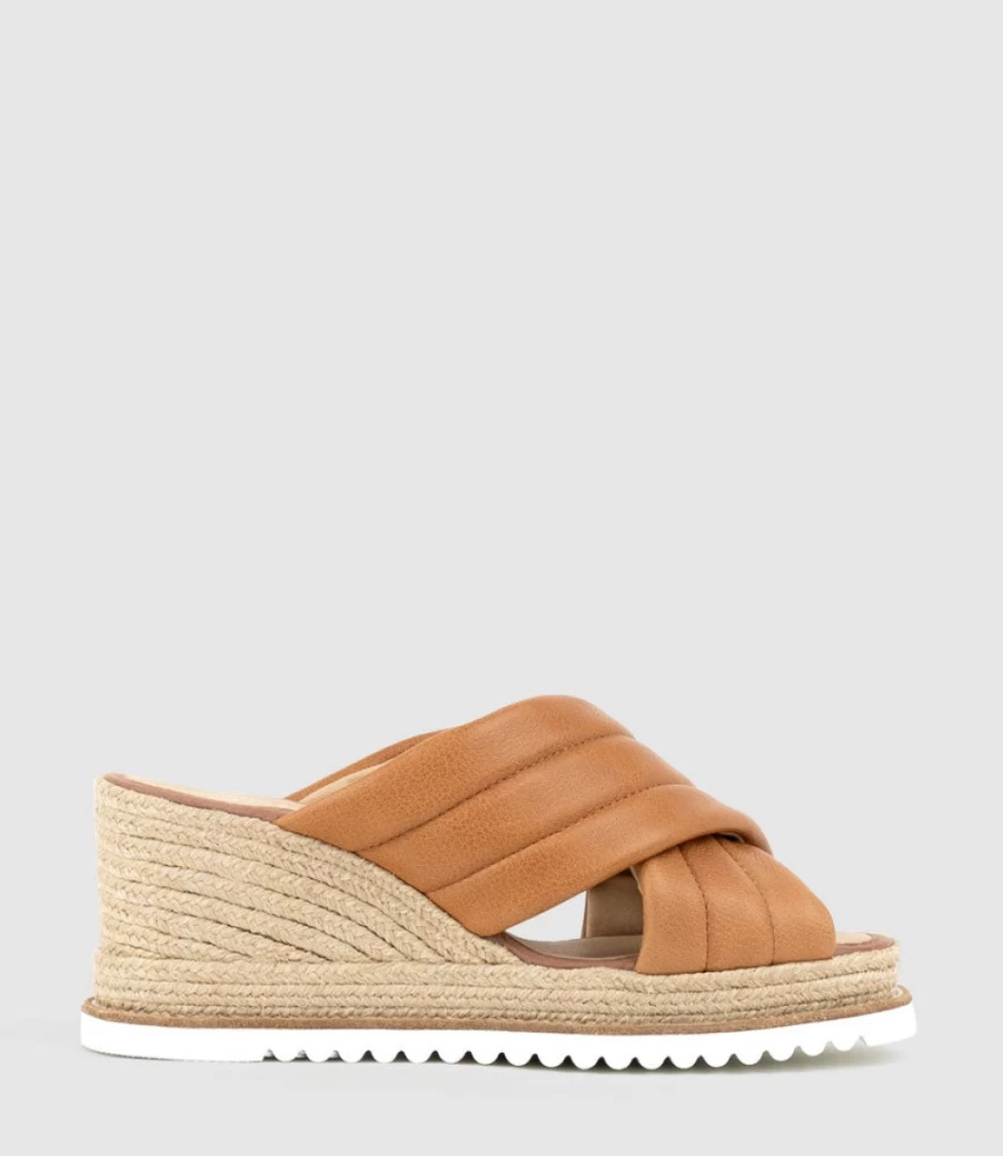 Edward Meller Women's Tan Quilted Crossover Espadrille Flats