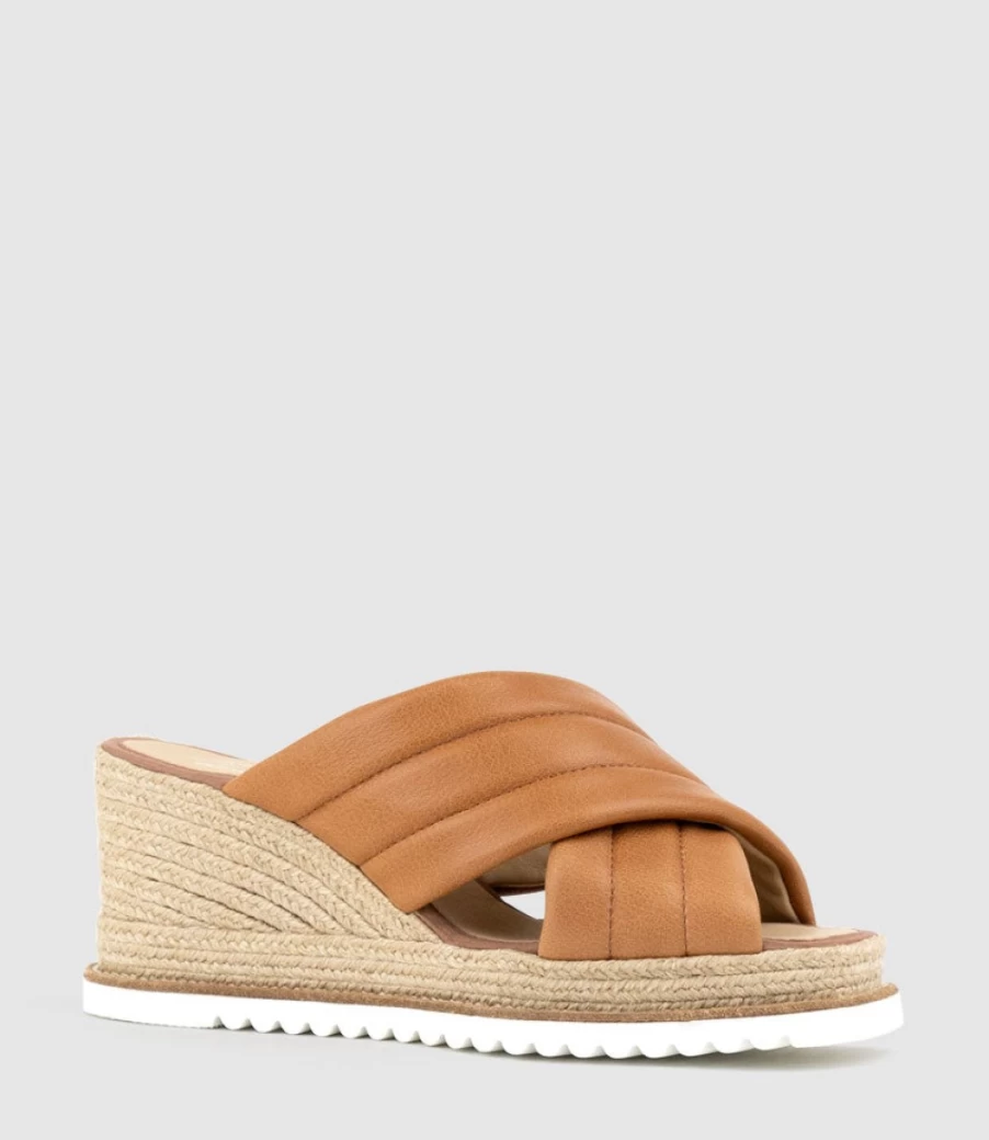 Edward Meller Women's Tan Quilted Crossover Espadrille Flats