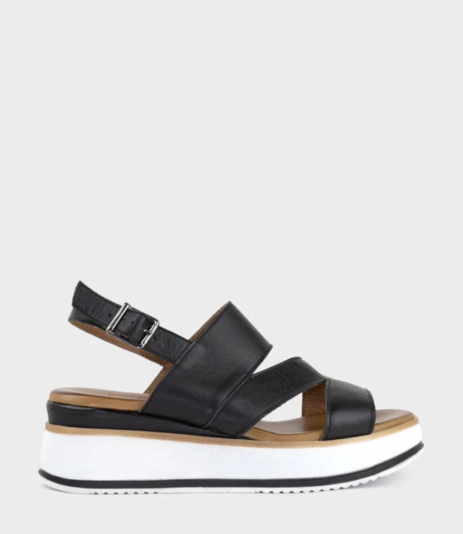 Edward Meller Women's Laith Asymmetrical Black Sandal with Unit Heel