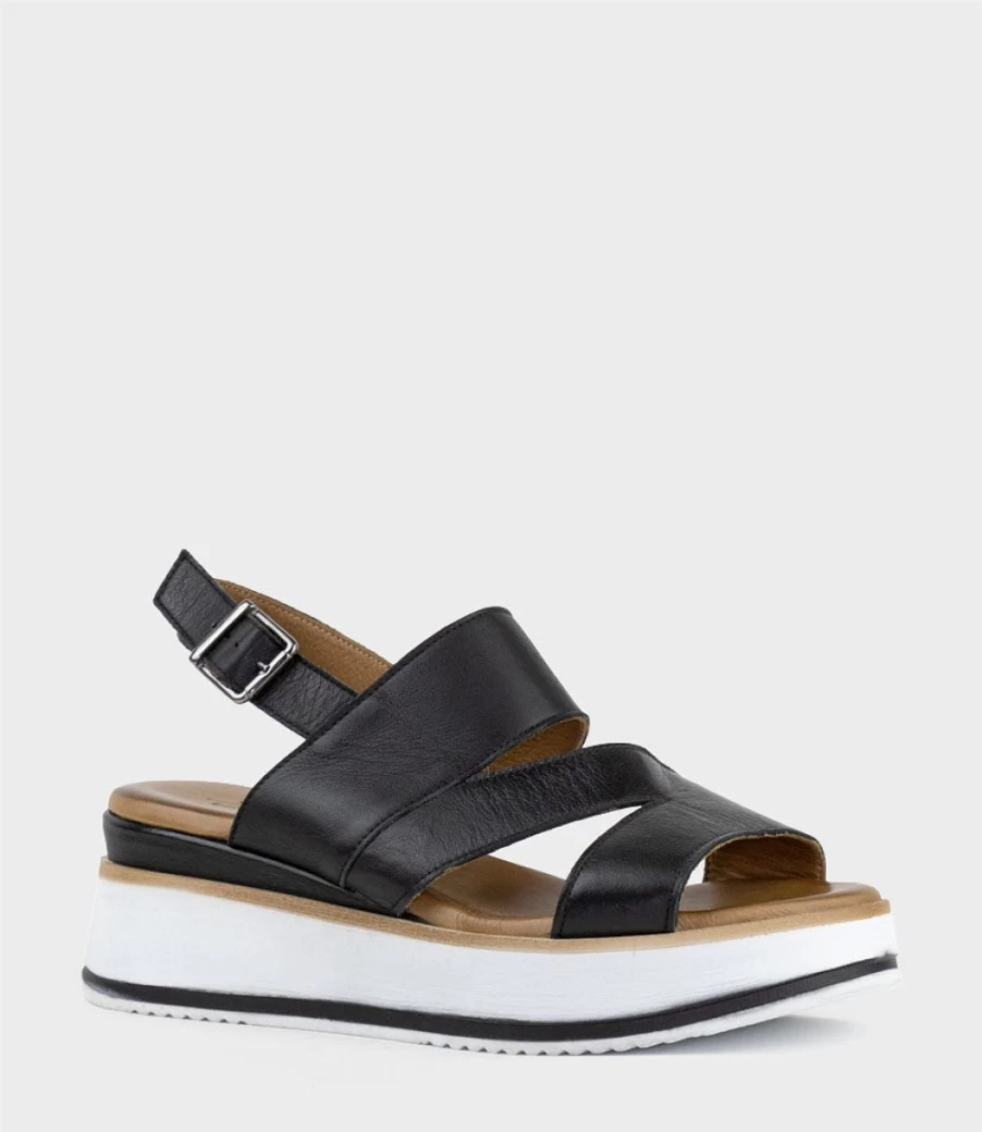Edward Meller Women's Laith Asymmetrical Black Sandal with Unit Heel