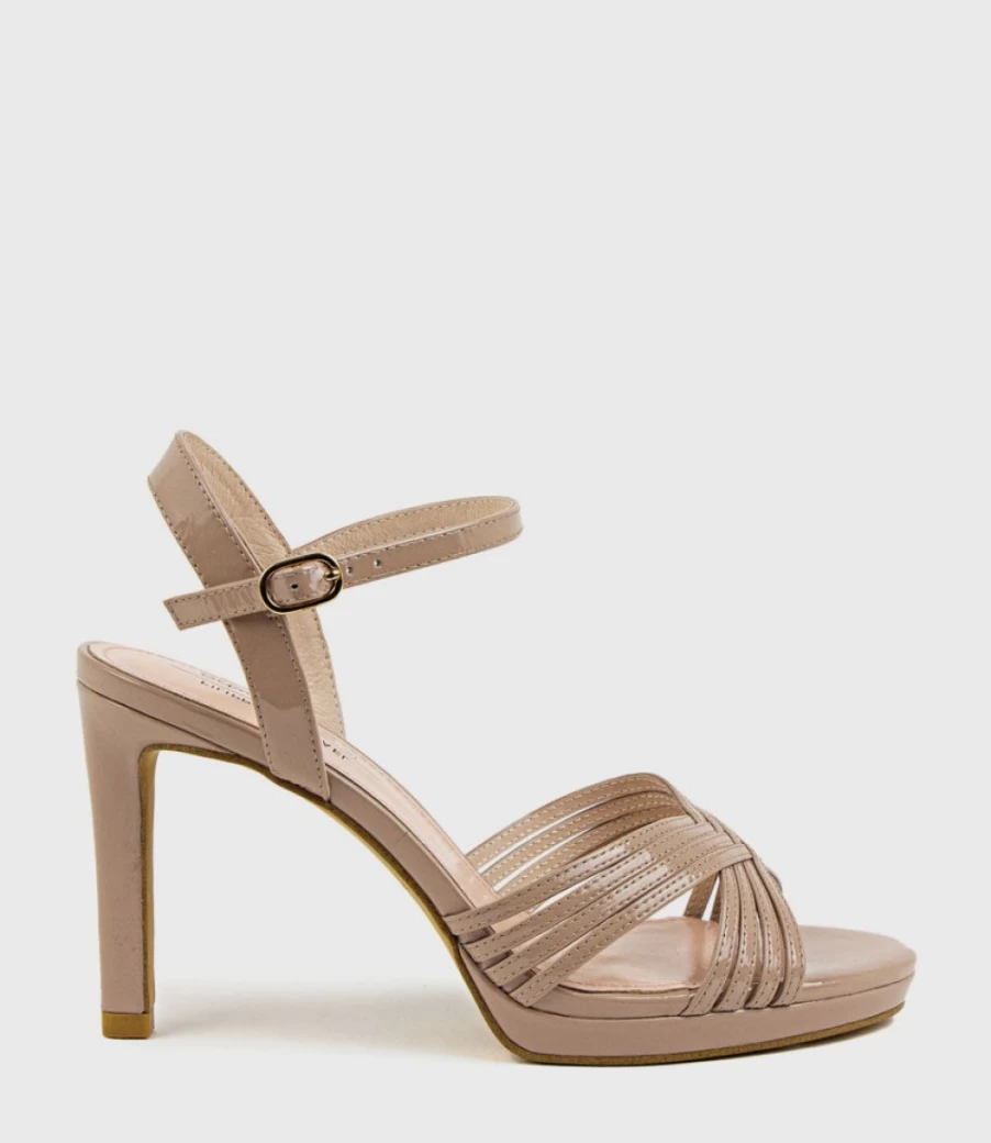 Edward Meller Women's Sona90 Nude Patent Cross Strap Platform Sandals