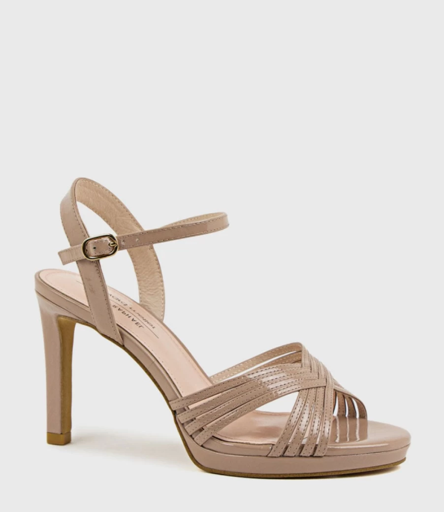Edward Meller Women's Sona90 Nude Patent Cross Strap Platform Sandals