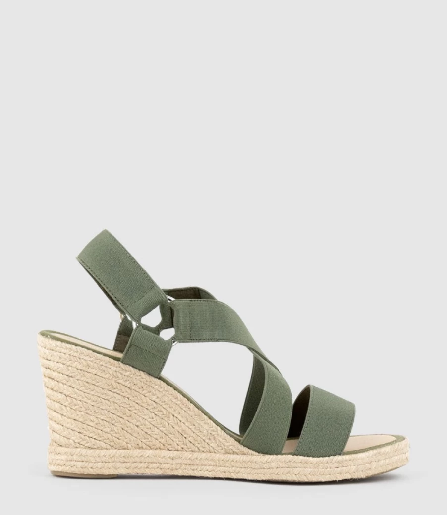 Edward Meller Women's Miria Elastic Crossover Khaki Espadrille Sandals