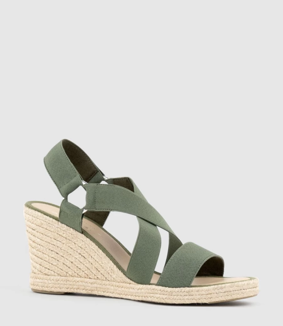 Edward Meller Women's Miria Elastic Crossover Khaki Espadrille Sandals