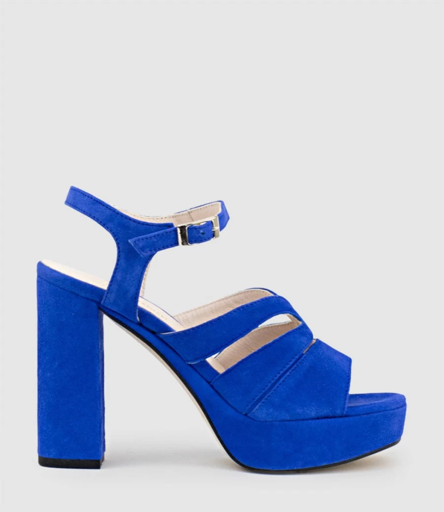 Edward Meller Women's Reya100 Cobalt Suede Open Toe Platform Sandals