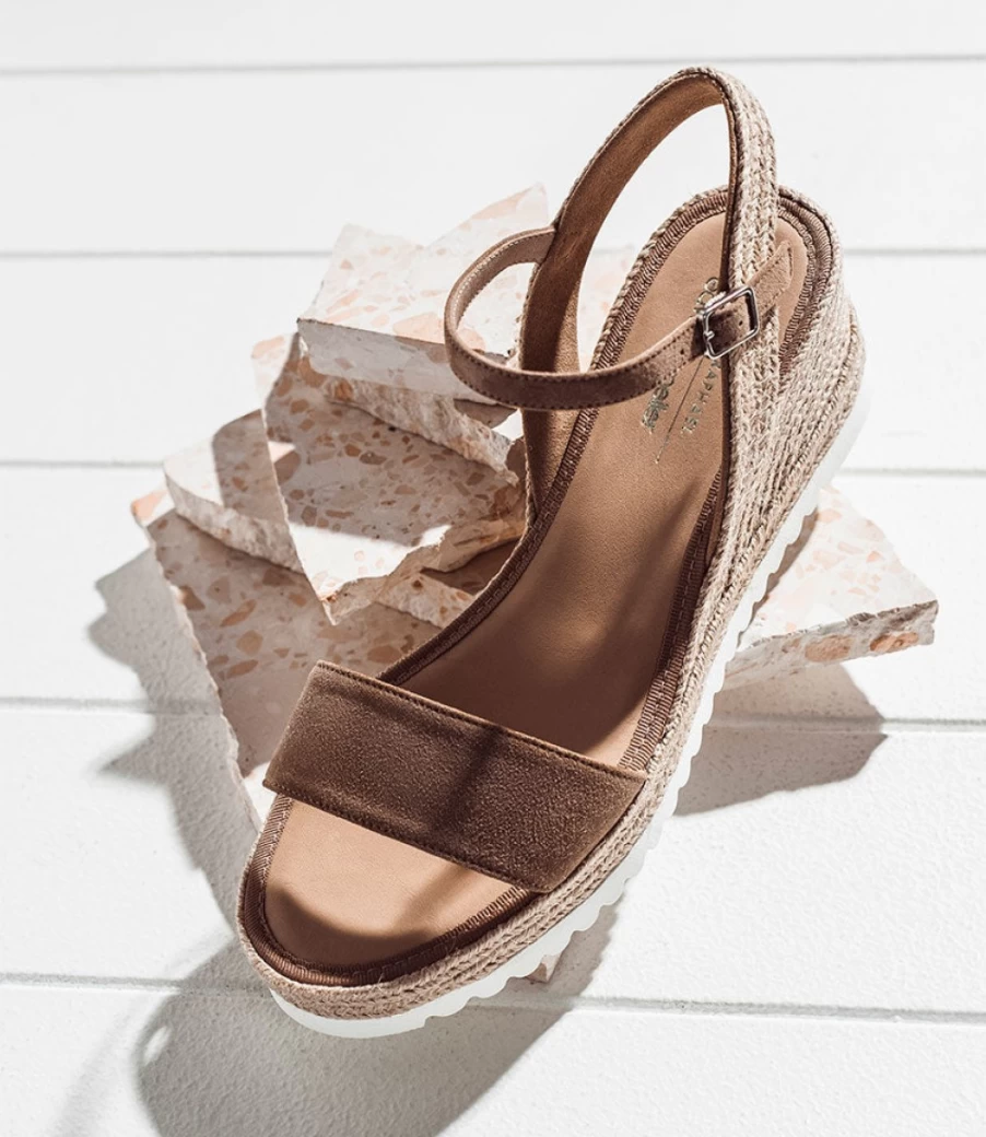 Edward Meller Women's Tan Suede Mylo Single Strap Espadrille Sandals
