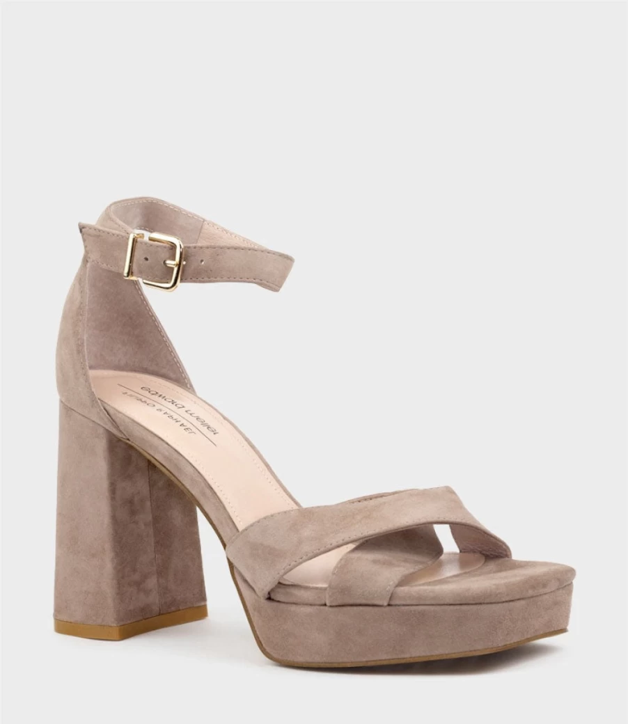 Edward Meller Women's Richie95 Nude Suede Crossover Platform Sandals