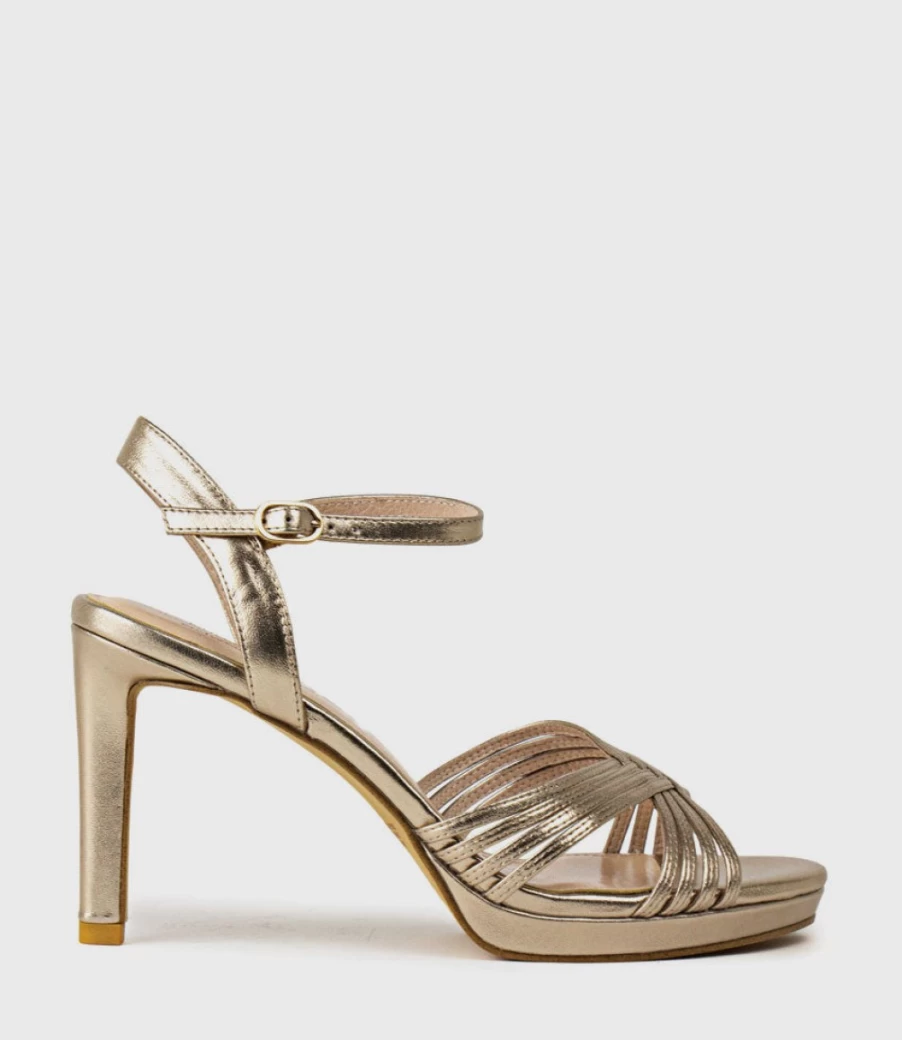 Edward Meller Women's Sona90 Rosegold Cross Strap Platform Sandals