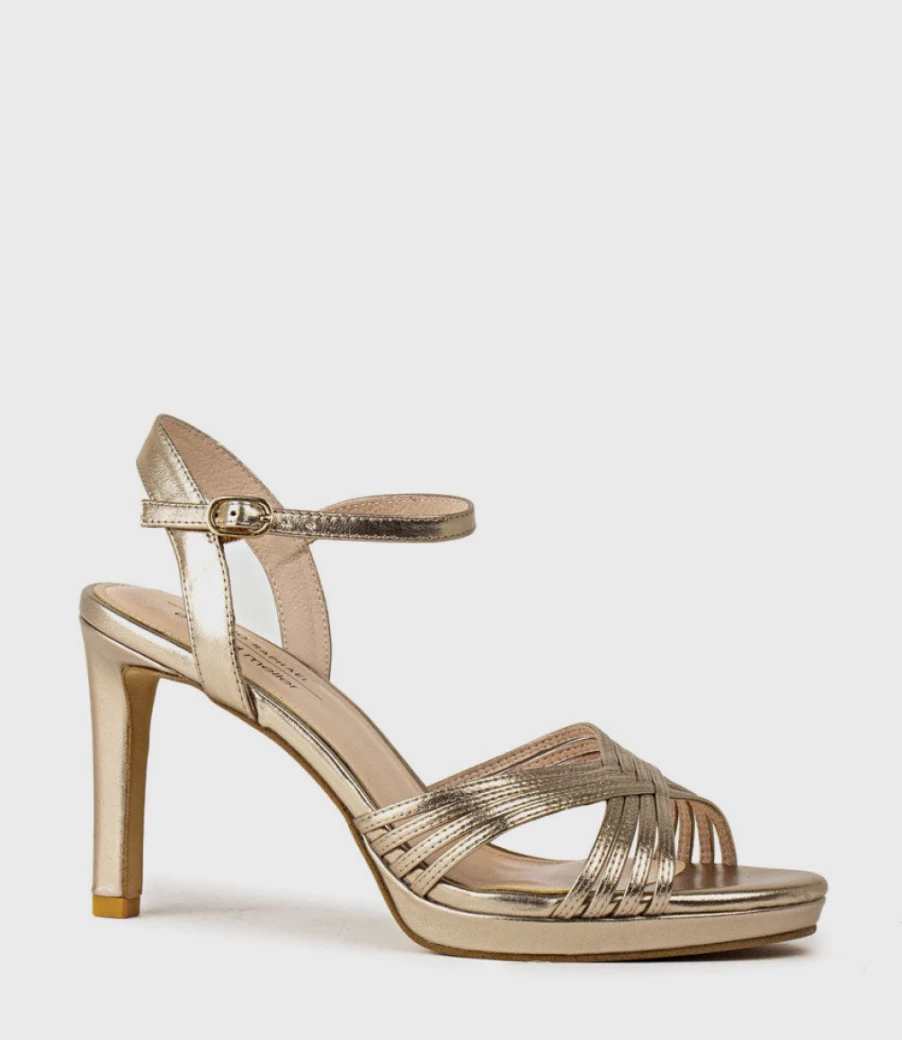 Edward Meller Women's Sona90 Rosegold Cross Strap Platform Sandals