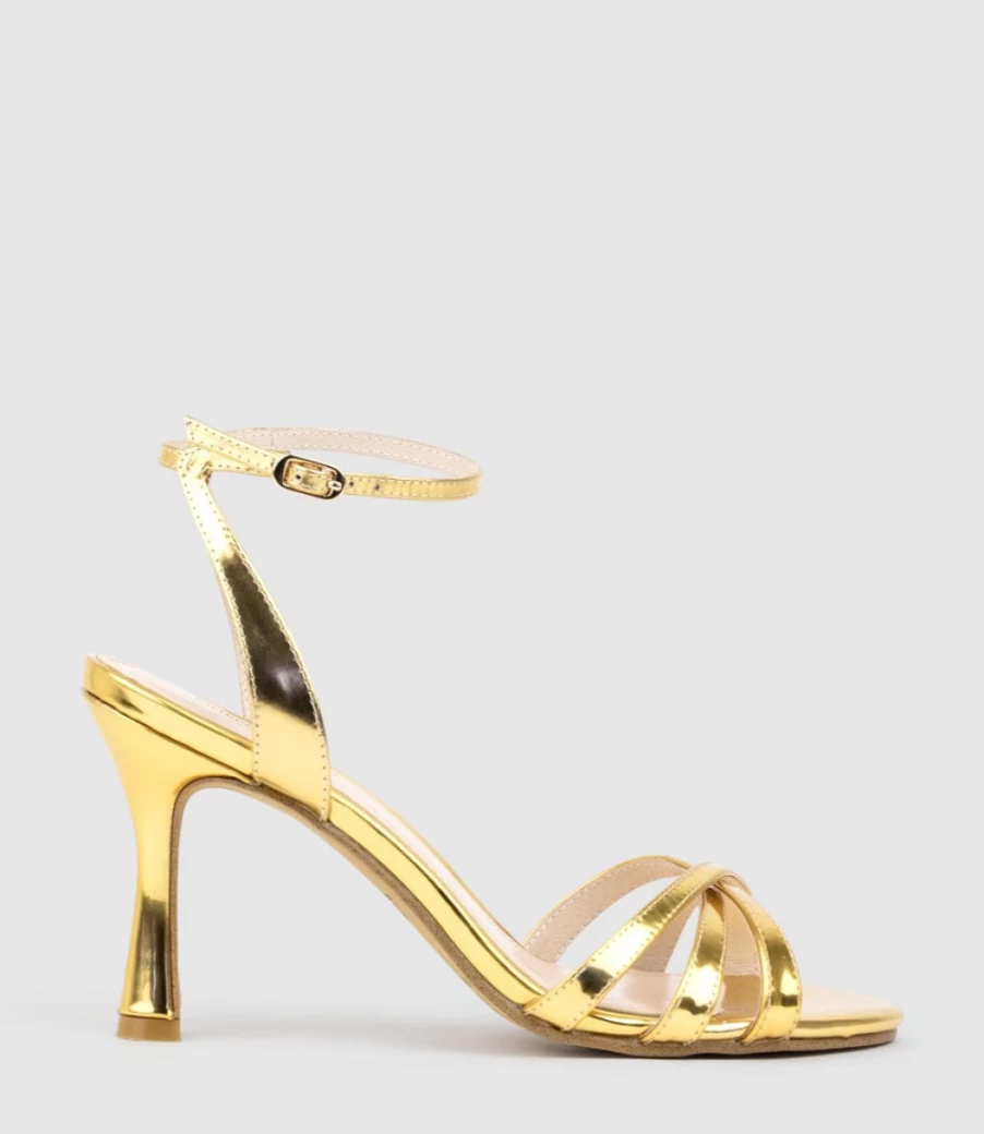 Edward Meller Women's Saige85 Strappy Sandal in Gold Mirror - Elegant Metallic Heels