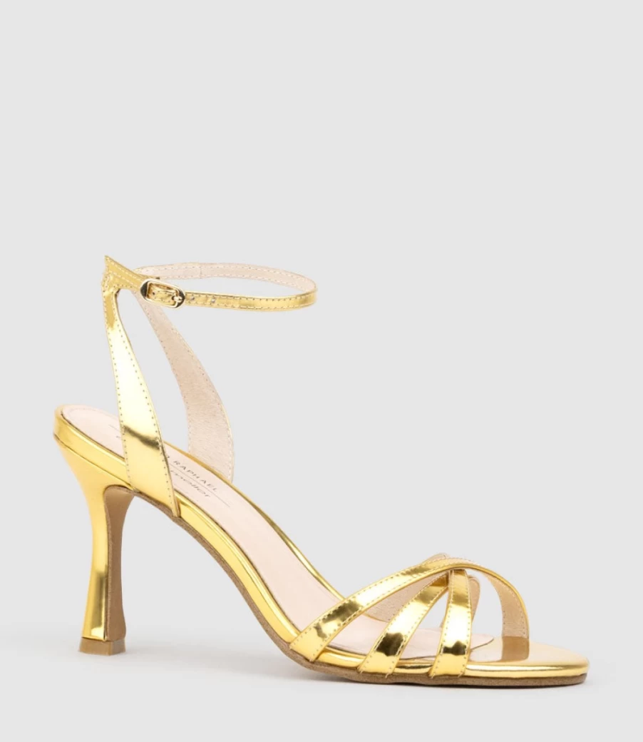 Edward Meller Women's Saige85 Strappy Sandal in Gold Mirror - Elegant Metallic Heels